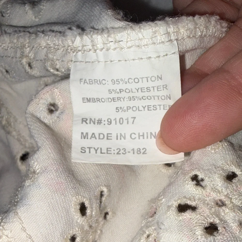 Anthropology Solitaire Eyelet Floral Cream Oversized Denim Jacket - Picture 10 of 12